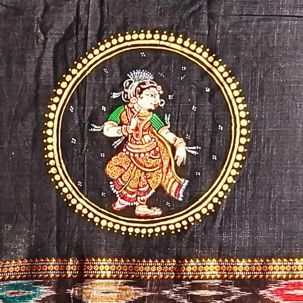 Hand-painted Pattachitra Odishi Dancer With Hasta Mudra On Sleeves Blouse by Maavni