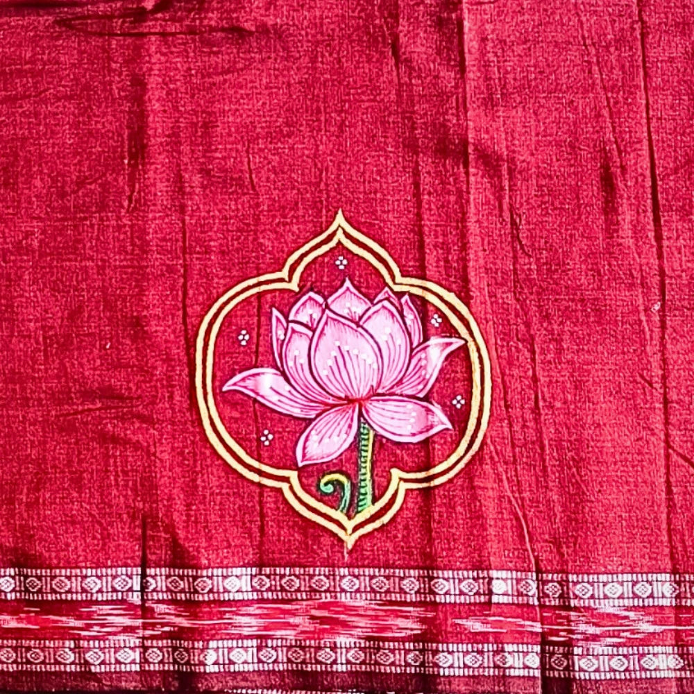 Hand-painted Pattachitra Maharani Holding Lotus With Lotus On Sleeves Blouse gallery image by Maavni