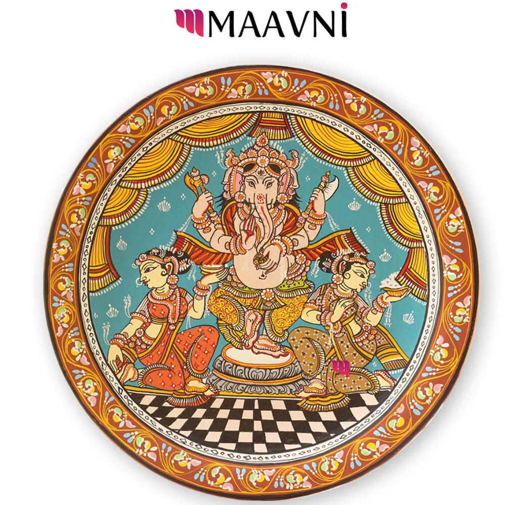 Hand-painted Pattachitra Ganesha With Dancers Wall Plate by Maavni