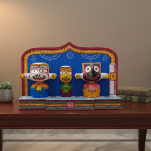 Hand-Painted Pattachitra Style Jagannath Wooden Idol Set - 6 Inches