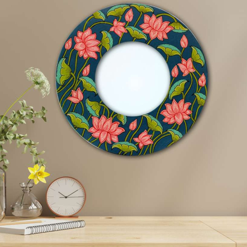 Hand-painted Pattachitra Lotus Mirror Frame Decor by Maavni