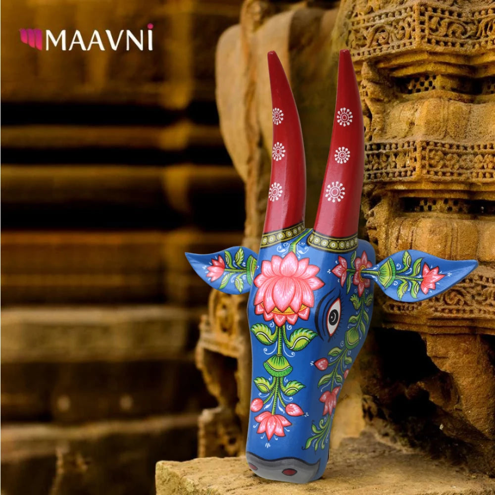 Hand-painted Pattachitra Cow Head Lotus Hand Painted D Cor Painting by Maavni