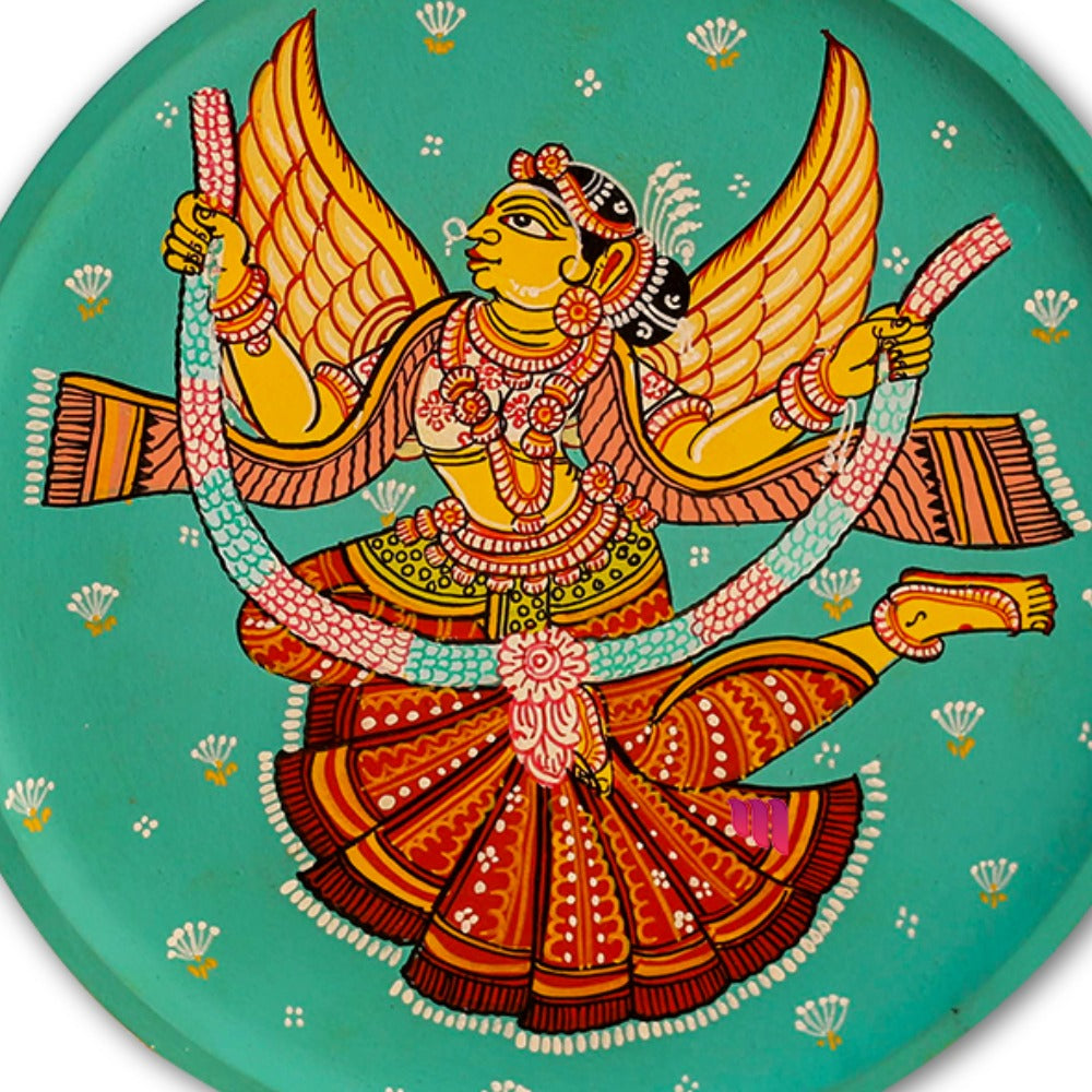Hand-painted Pattachitra Dancing Girl Wooden Wall Plate gallery image by Maavni
