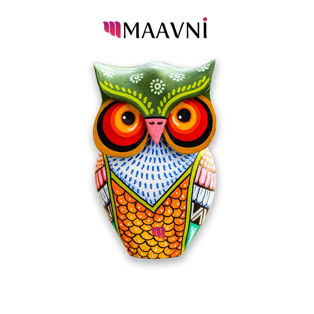 Hand-painted Pattachitra Colorful Decorative Owl Decor by Maavni