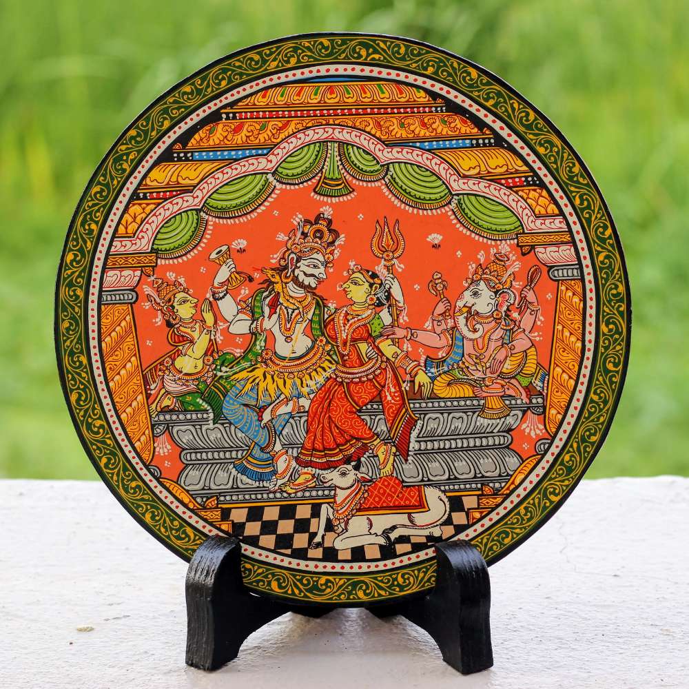 Hand-painted Pattachitra Shiva Parivar Wall Plate by Maavni
