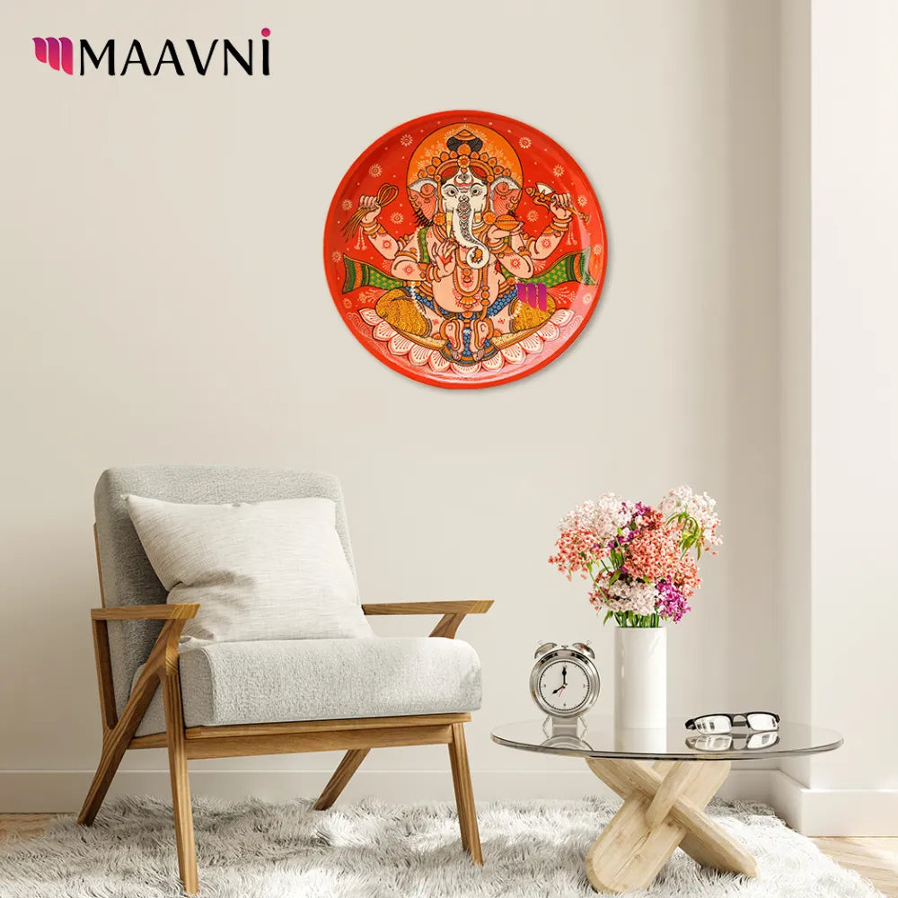 Hand-painted Pattachitra Ganesha Wooden Wall Plate gallery image by Maavni
