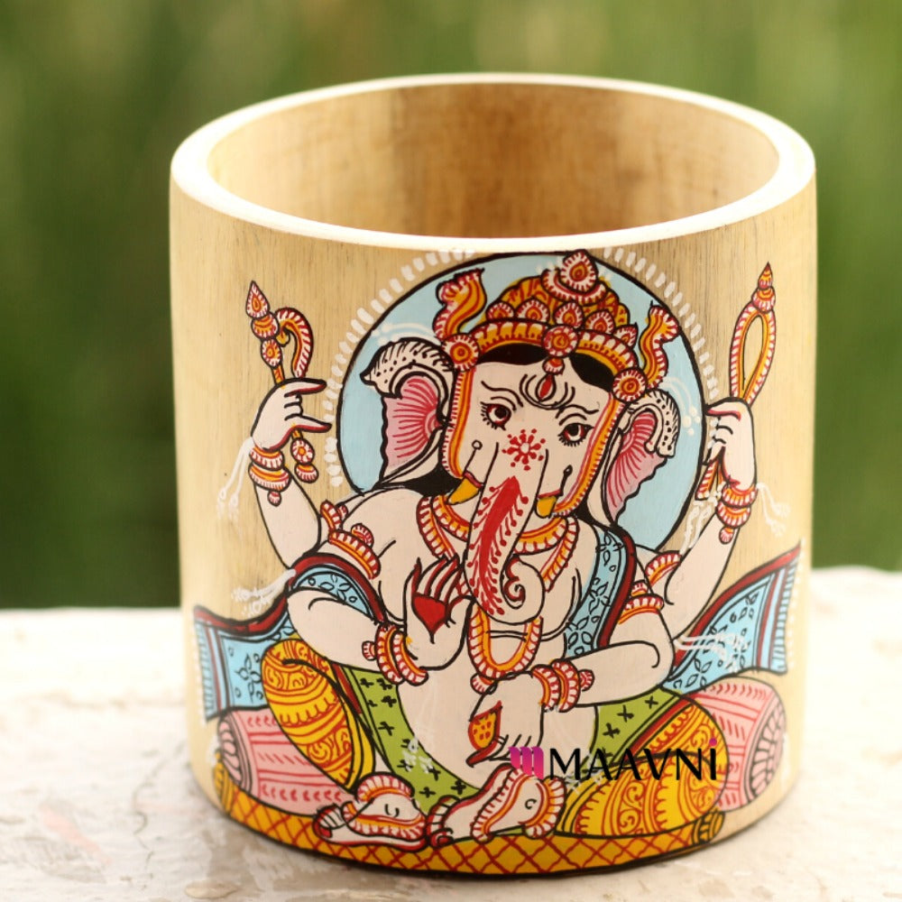 Hand-painted Pattachitra Ganesha Pen Stand by Maavni