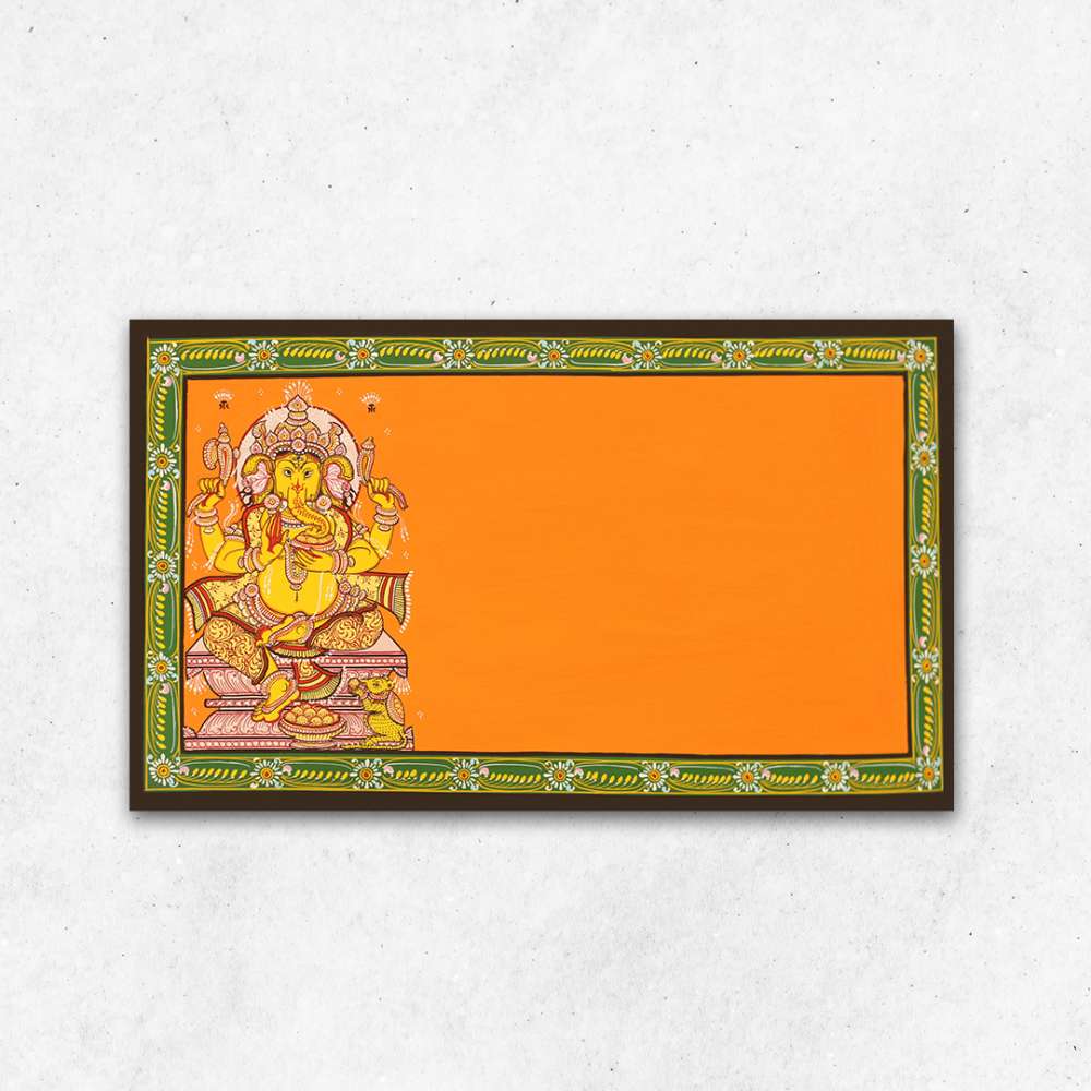 Hand-painted Pattachitra Ganesha With Border Wall Plate gallery image by Maavni