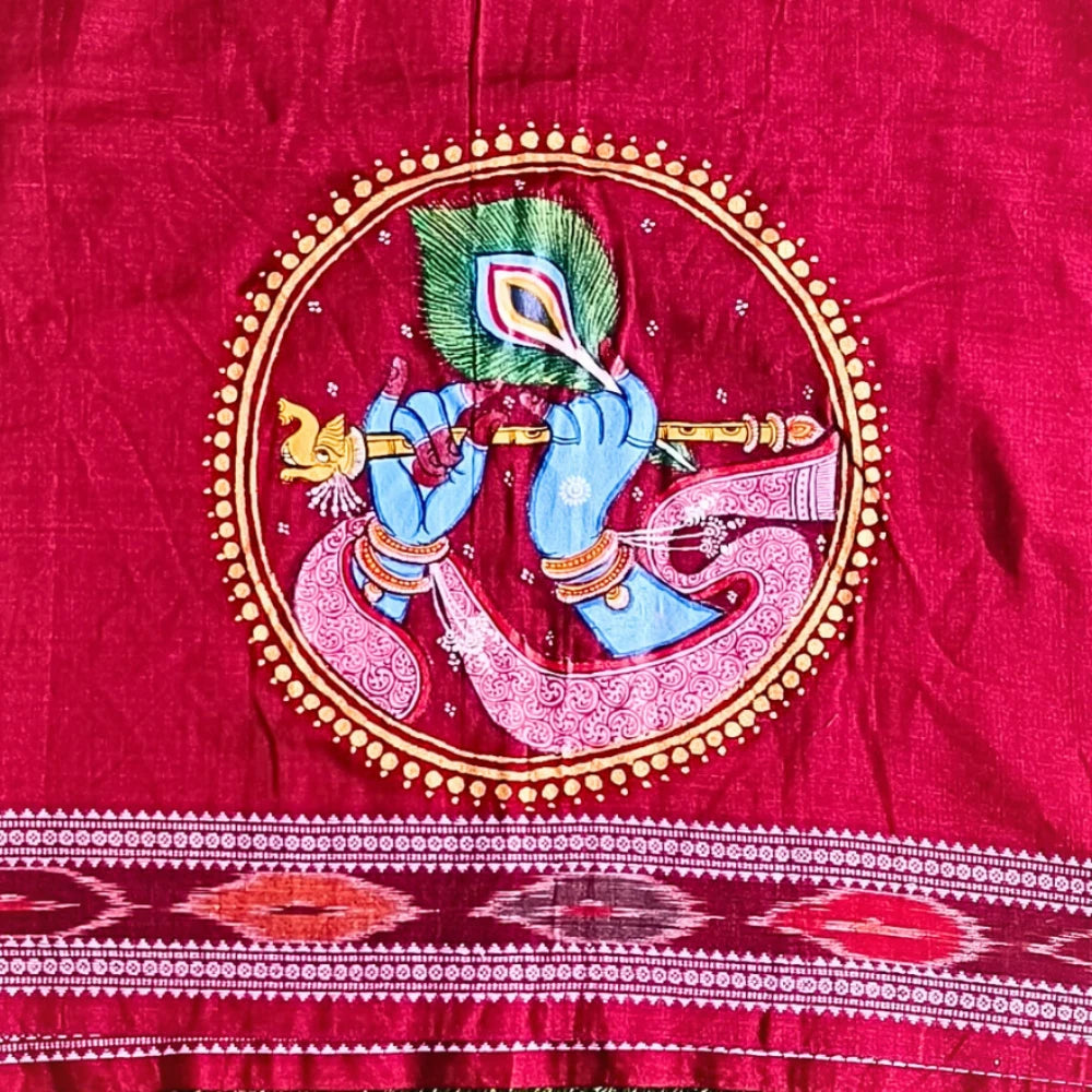 Hand-painted Pattachitra Krishna Hand With Bansuri Blouse by Maavni