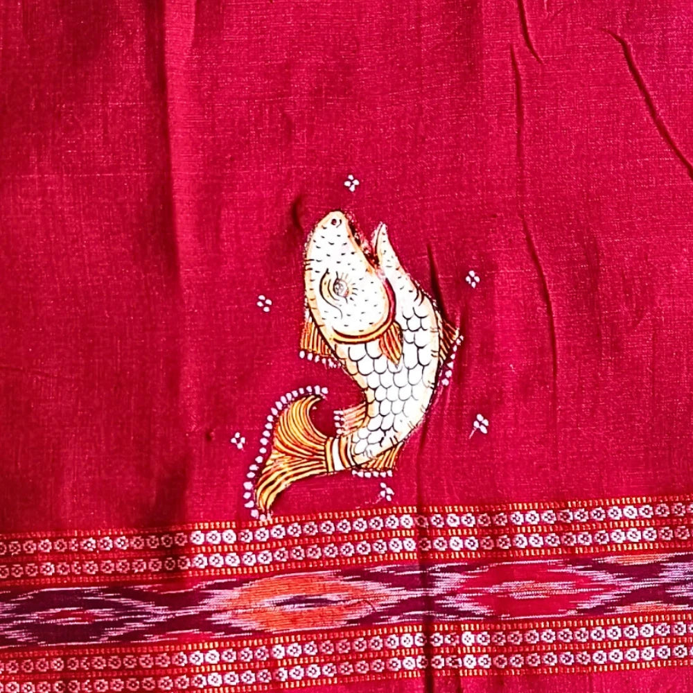 Hand-painted Pattachitra Matsya Kanya With Fish On Sleeves Blouse gallery image by Maavni