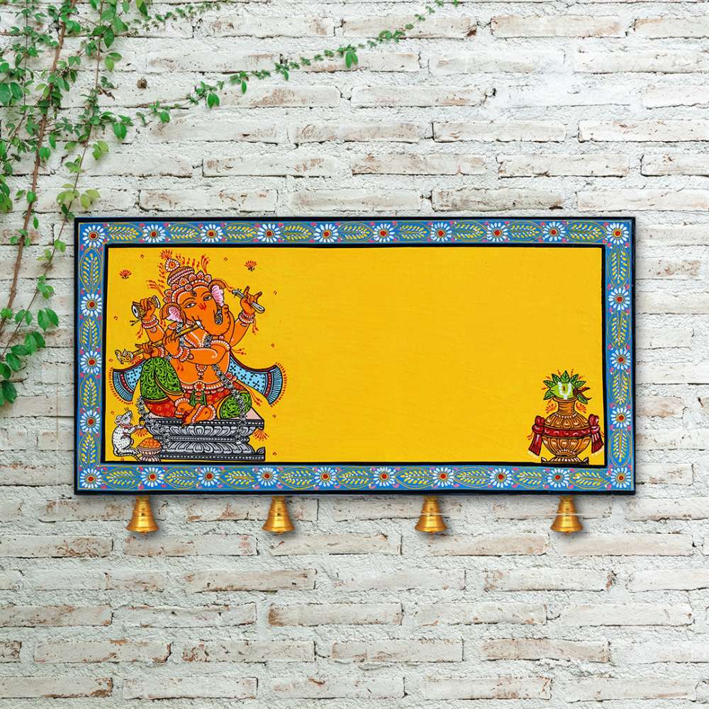 Hand-painted Pattachitra Ganesha With Kalash Border Wall Plate by Maavni