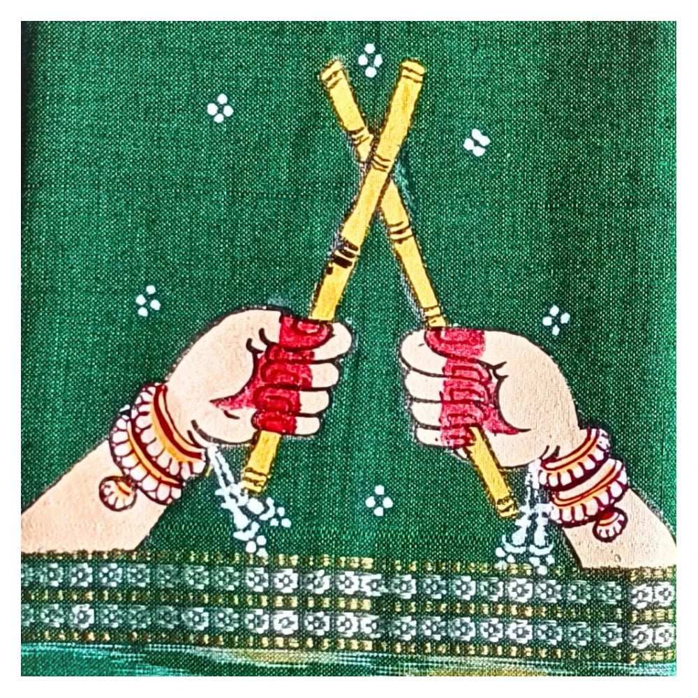 Hand-painted Pattachitra Dandiya Ras With Hands On Sleeves Blouse gallery image by Maavni
