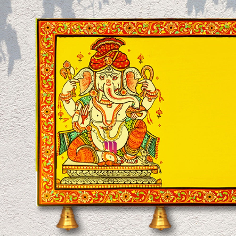 Hand-painted Pattachitra Ganesha With Customized Names Border Wall Plate by Maavni