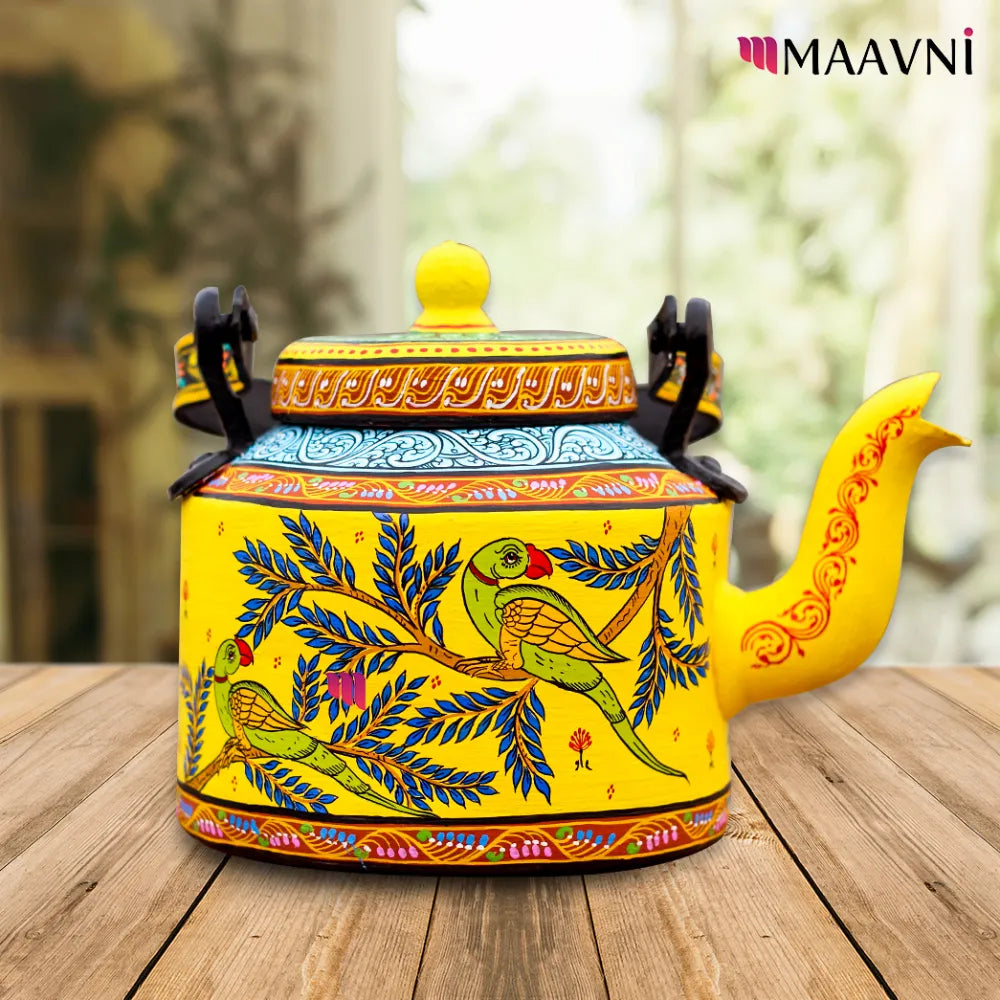 Hand-painted Pattachitra Parrot Theme Kettle gallery image by Maavni