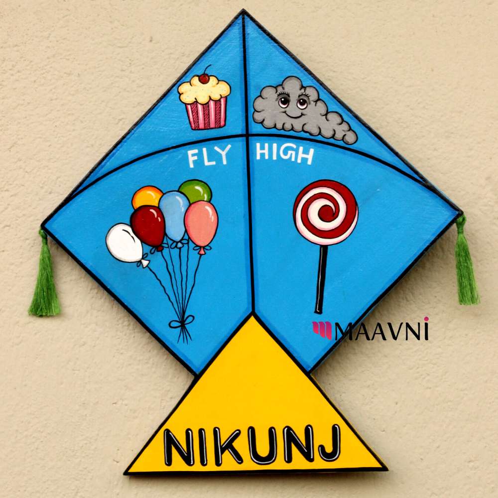 Hand-painted Pattachitra Kite Theme Kids Nameboard Decor by Maavni