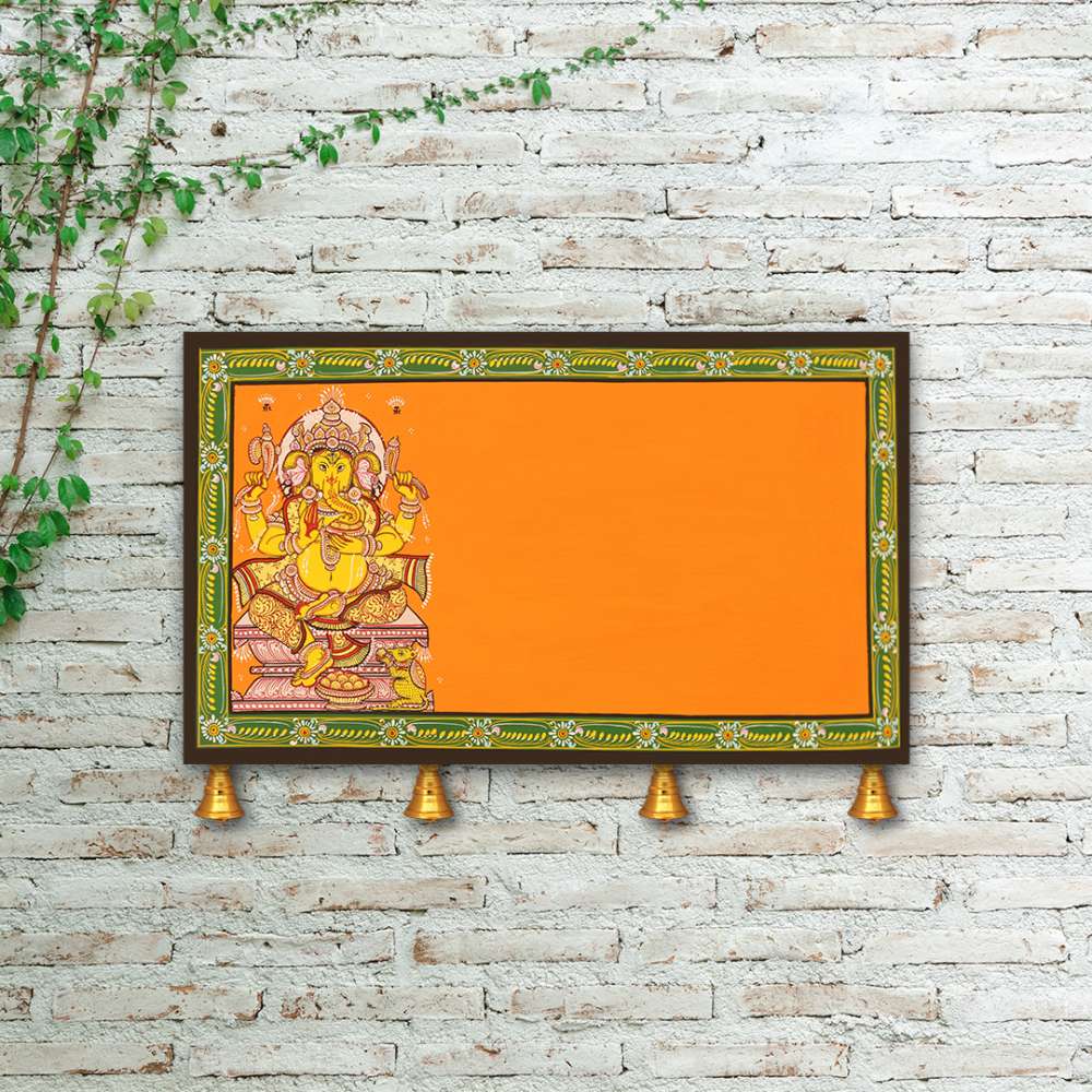 Hand-painted Pattachitra Ganesha With Border Wall Plate by Maavni
