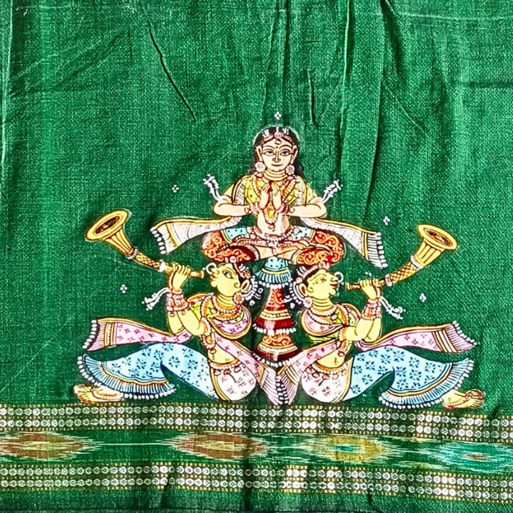 Hand-painted Pattachitra Apsara Theme With Deer On Sleeves Blouse by Maavni