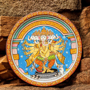 Hand-painted Pattachitra Ganesha Wall Plate - 12" Multicolor Melamine