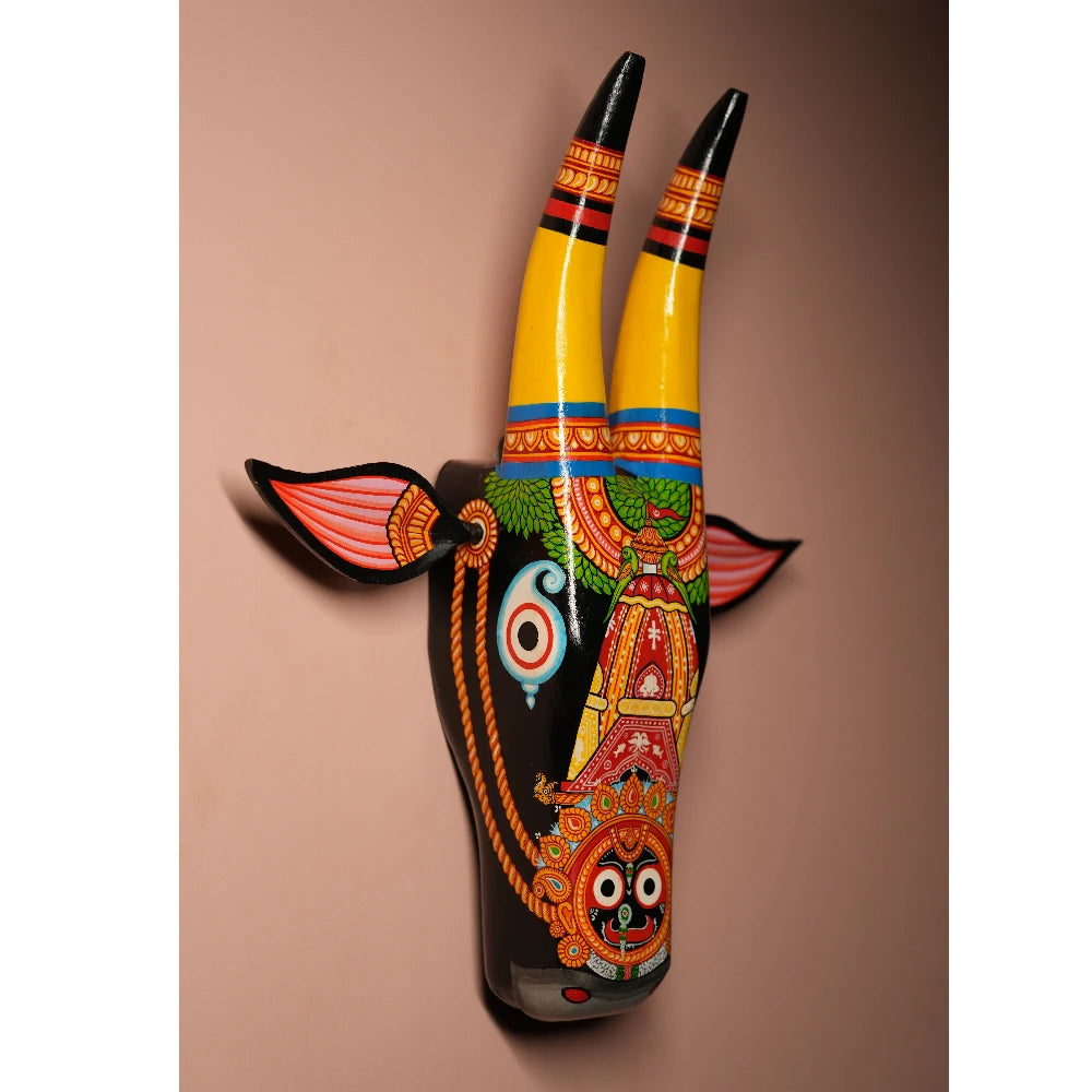 Hand-painted Pattachitra Cow Head Ratha Hand Painted D Cor Painting gallery image by Maavni