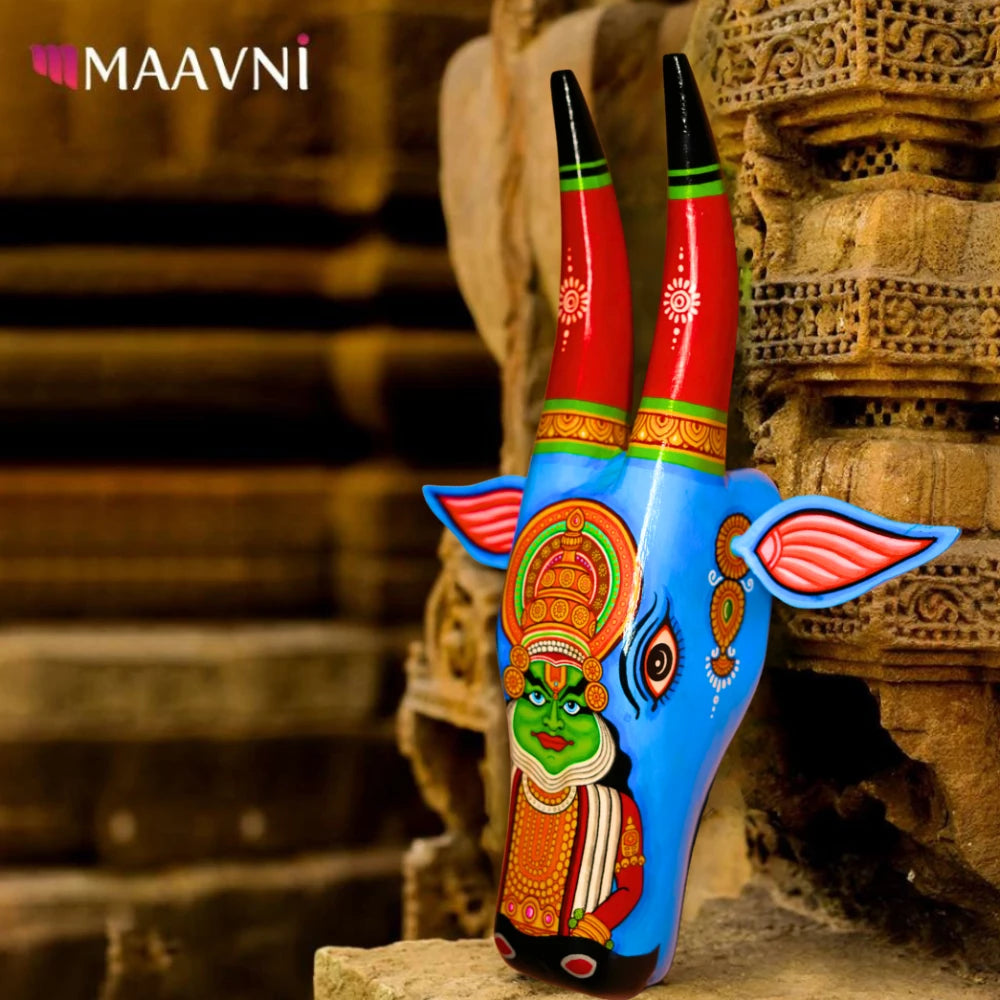 Hand-painted Pattachitra Cow Head Dark Bharatanatyam Hand Painted D Cor Painting by Maavni