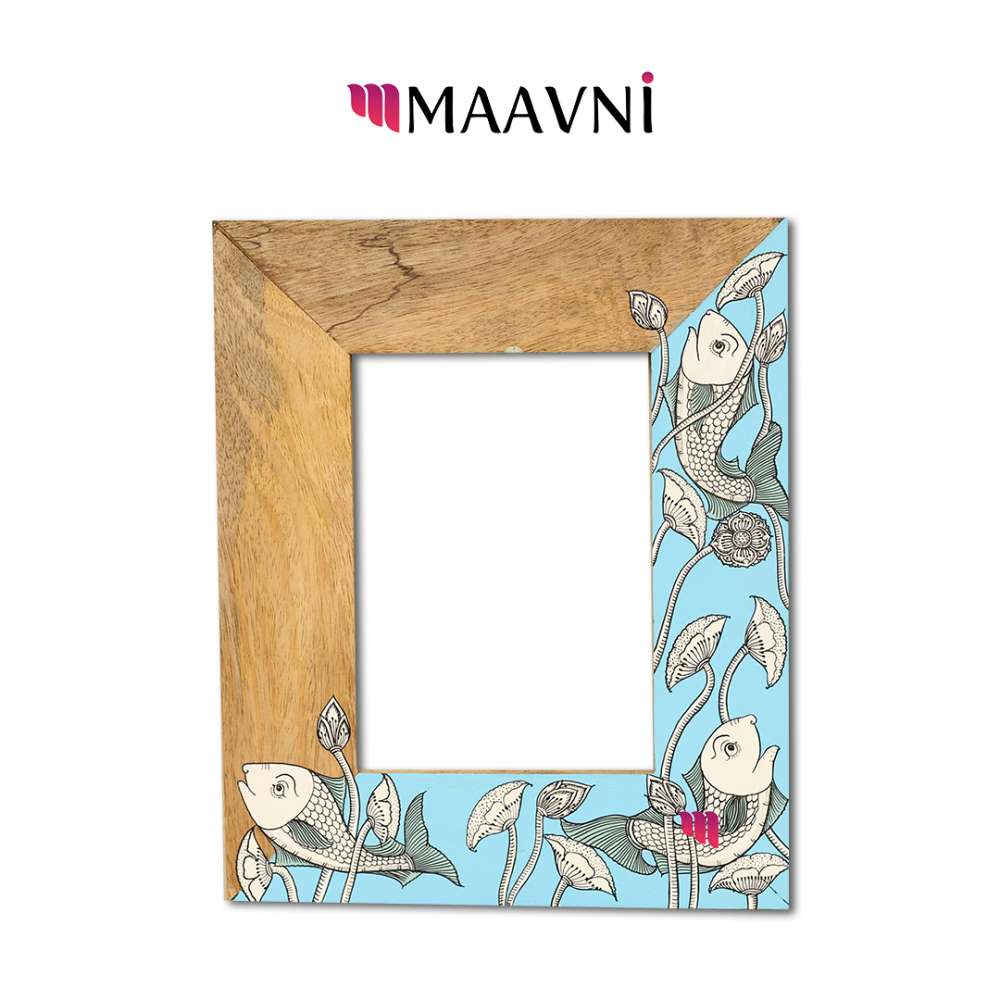 Hand-painted Pattachitra Fish Lotus Photo Frame Decor gallery image by Maavni