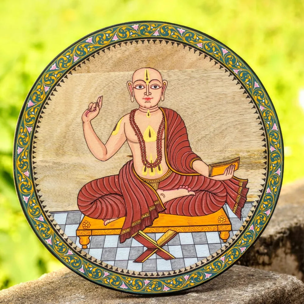 Hand-painted Pattachitra Saint Madhwacharya Wall Plate by Maavni