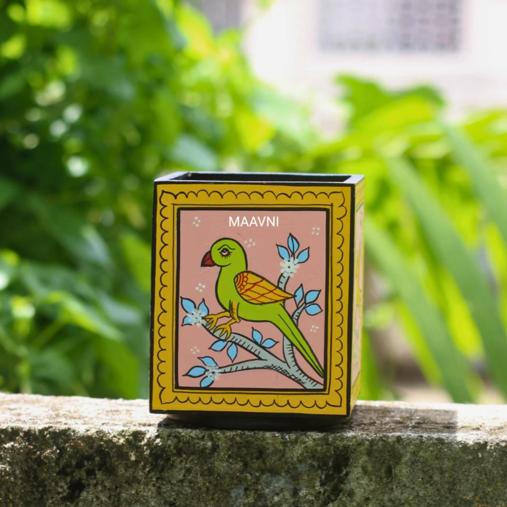 Hand-painted Pattachitra Bird Pen Stand gallery image by Maavni
