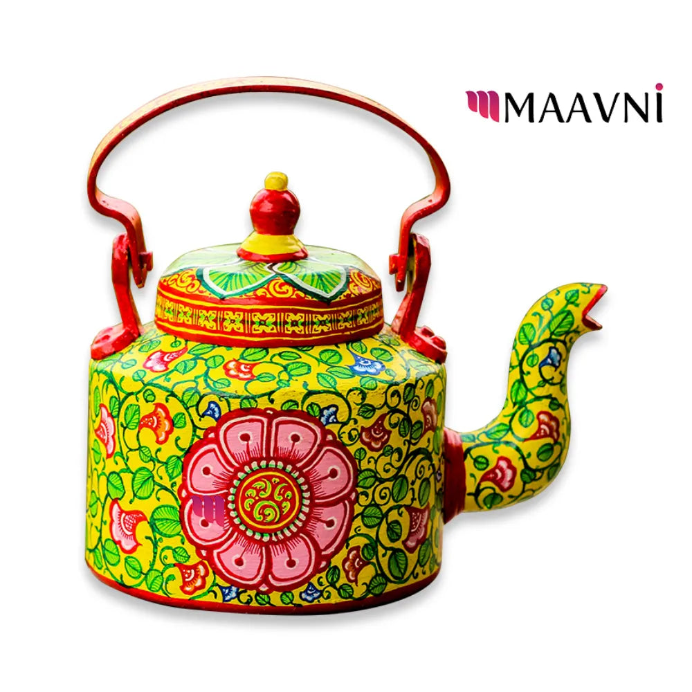Hand-painted Pattachitra Flora Colorful Decorative Kettle by Maavni