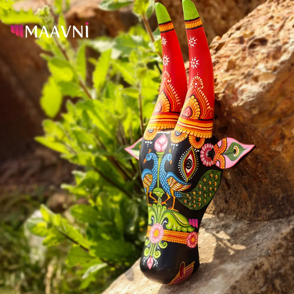 Hand-painted Pattachitra Peacock Cowhead Decor by Maavni