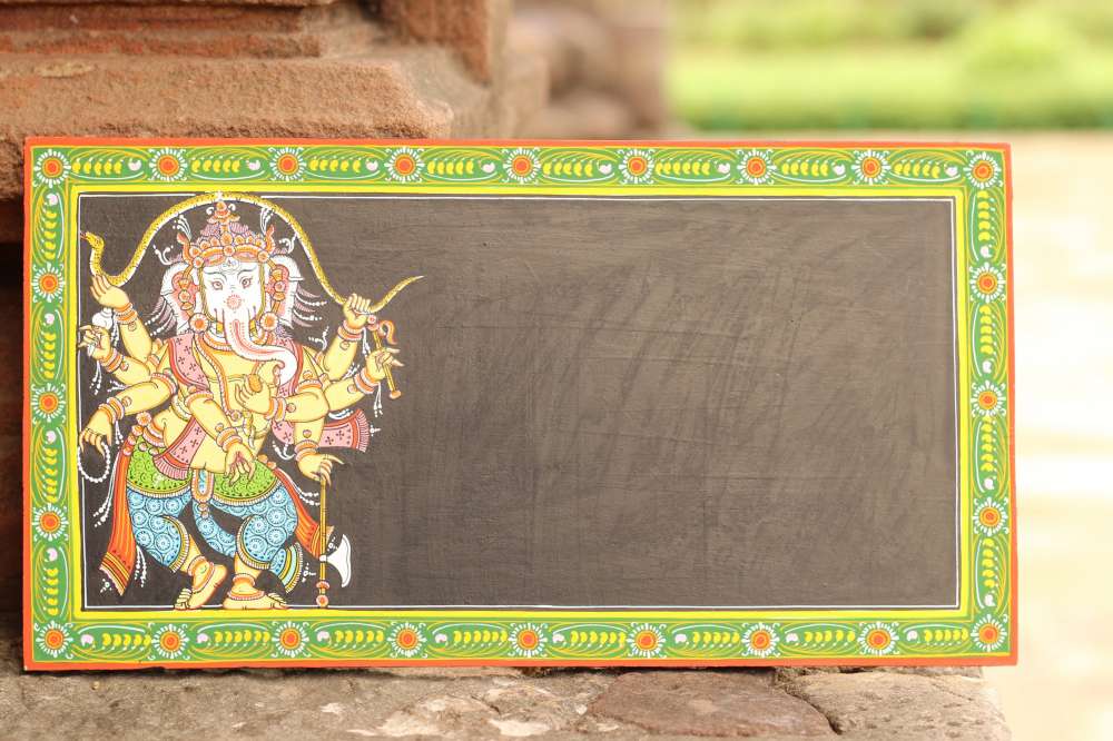 Hand-painted Pattachitra Ganesha And Border Wall Plate by Maavni
