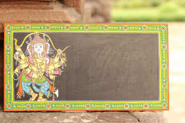 Hand-painted Pattachitra Ganesha And Border Wall Plate by Maavni