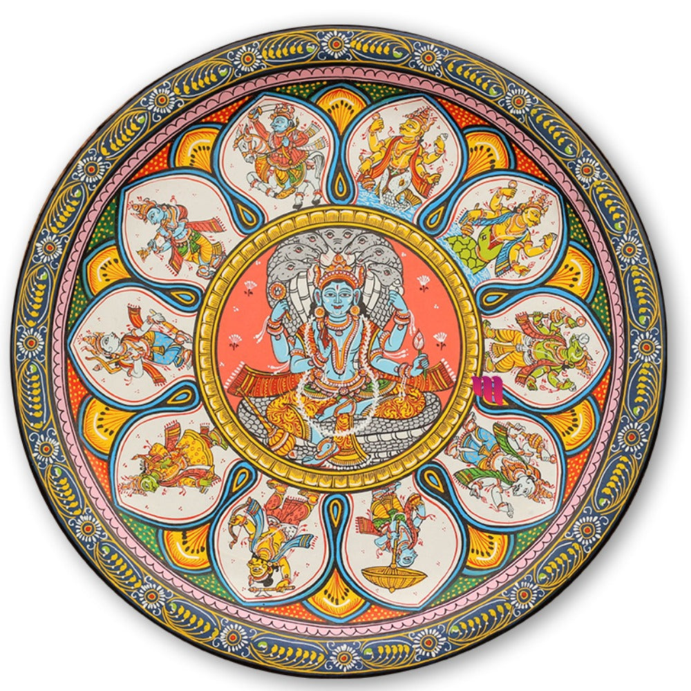 Hand-painted Pattachitra Vishnu Dasavatar Wall Plate gallery image by Maavni