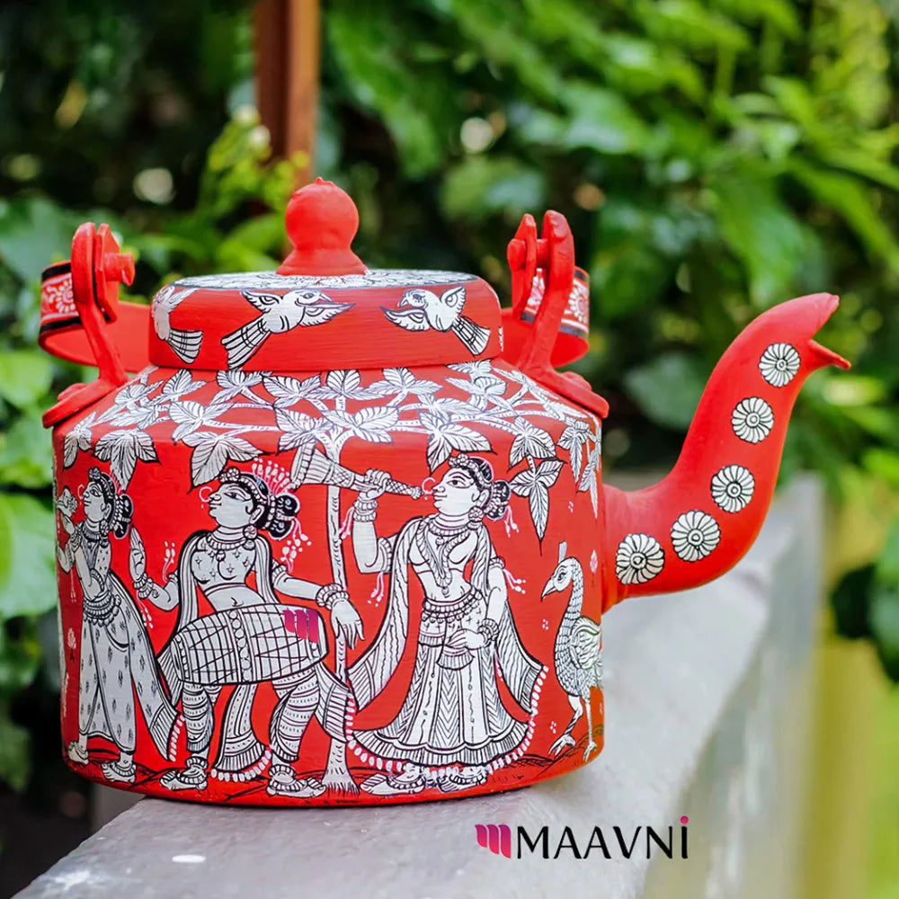 Hand-painted Pattachitra Shiva Vivah Theme Kettle gallery image by Maavni