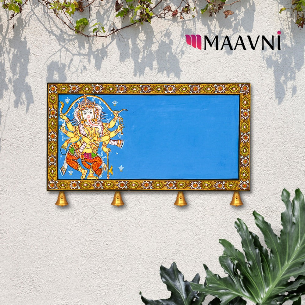 Hand-painted Pattachitra Ganesha With Snake With Customized Names Border Wall Plate by Maavni