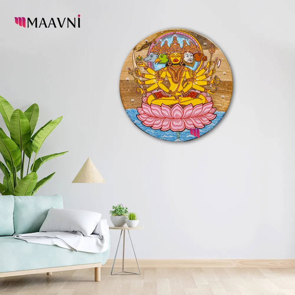 Hand-painted Pattachitra Panchamukhi Hanuman Wall Plate gallery image by Maavni