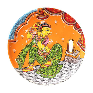 Hand-painted Pattachitra Woman Wearing Earing Wall Plate by Maavni