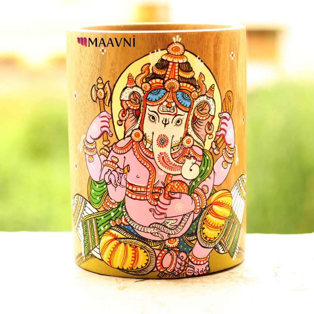 Hand-painted Pattachitra Ganesha Pen Stand by Maavni