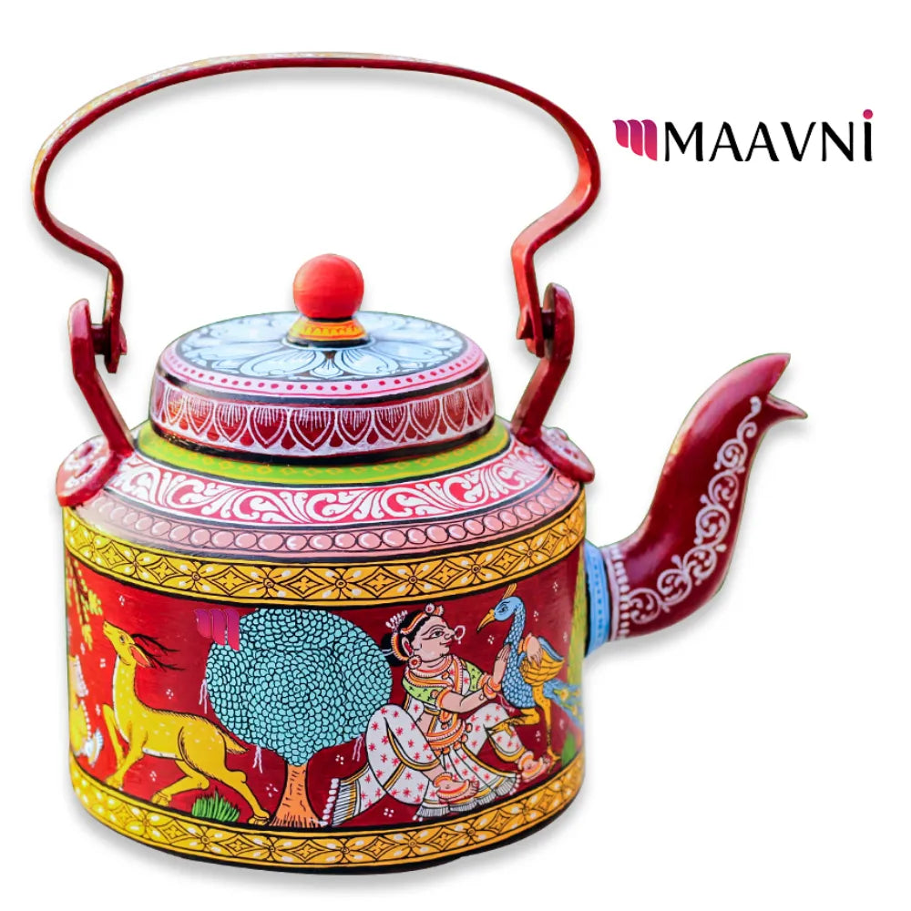 Hand-painted Pattachitra Jungle Theme Darkred Kettle gallery image by Maavni