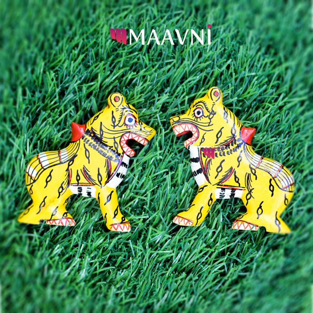 Hand-painted Pattachitra Tiger Toy Cutouts Decor by Maavni