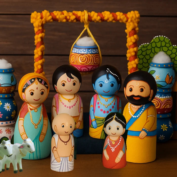 Hand-painted Pattachitra Murlika Wooden Toy Box For Janmashtami Celebration Festive Decor by Maavni