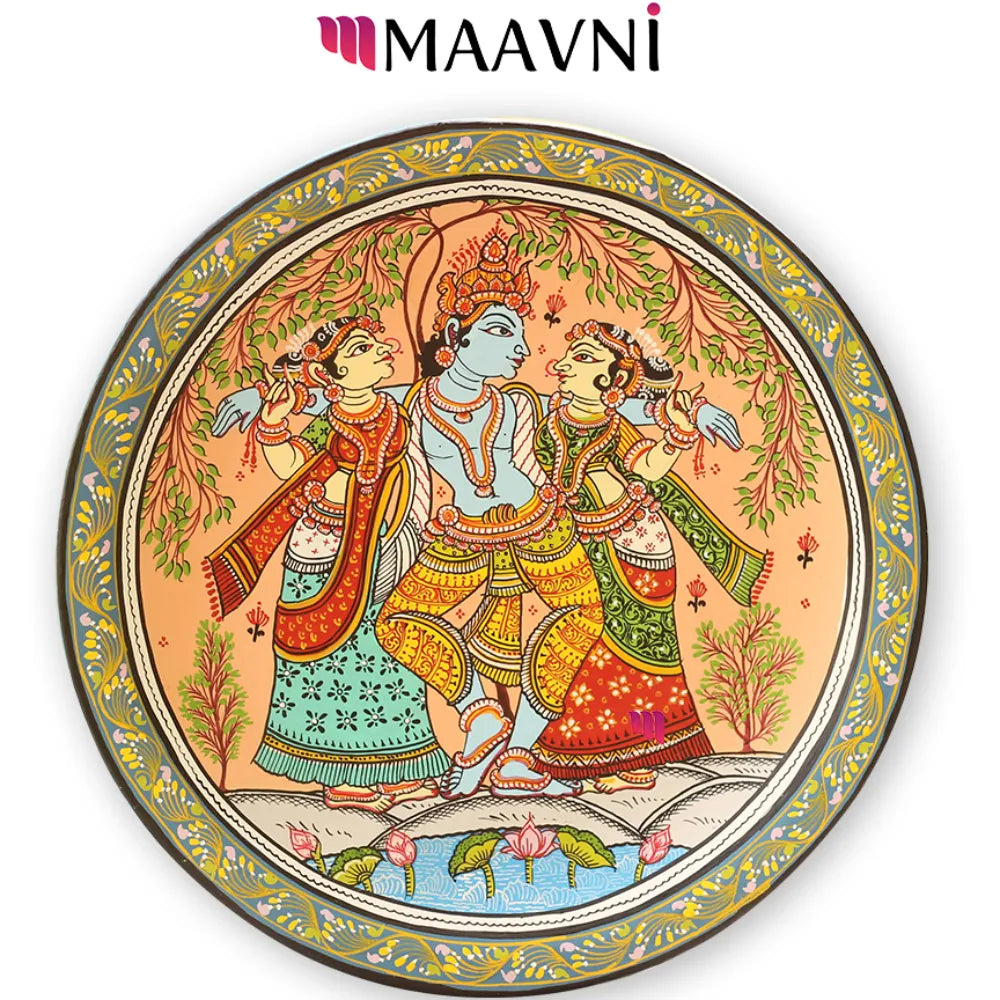 Hand-painted Pattachitra Krishna Gopis Wall Plate by Maavni
