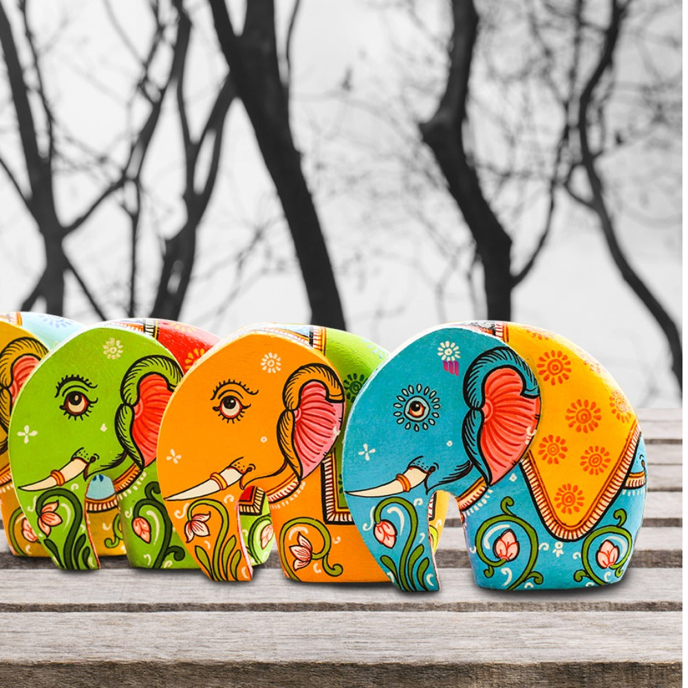 Hand-painted Pattachitra Elephant Set Painting by Maavni