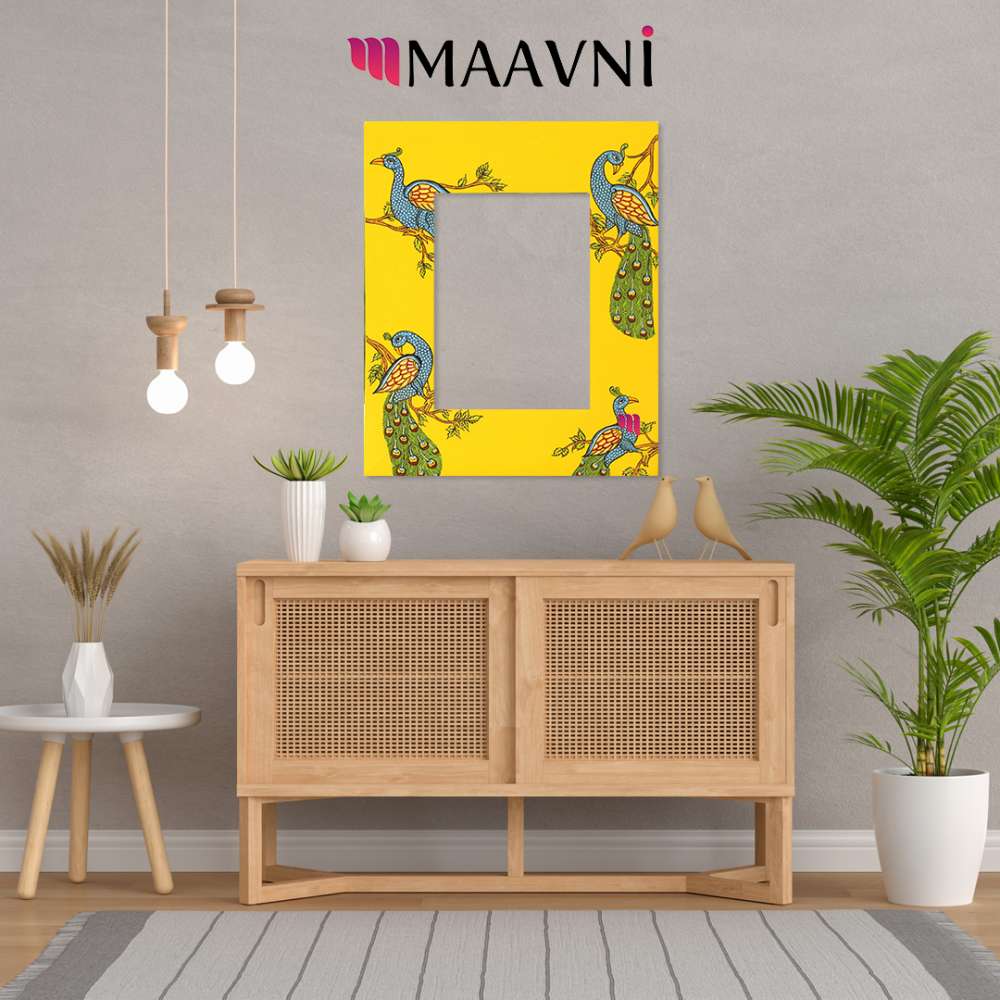 Hand-painted Pattachitra Peacock Photo Frame Decor gallery image by Maavni