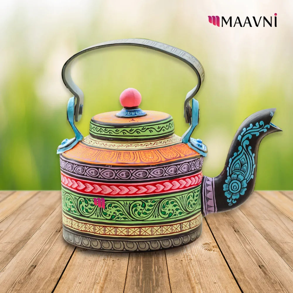 Hand-painted Pattachitra Floral Kettle gallery image by Maavni