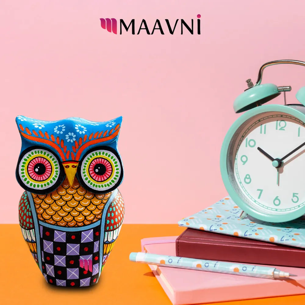Hand-painted Pattachitra Colorful Decorative Owl Decor gallery image by Maavni