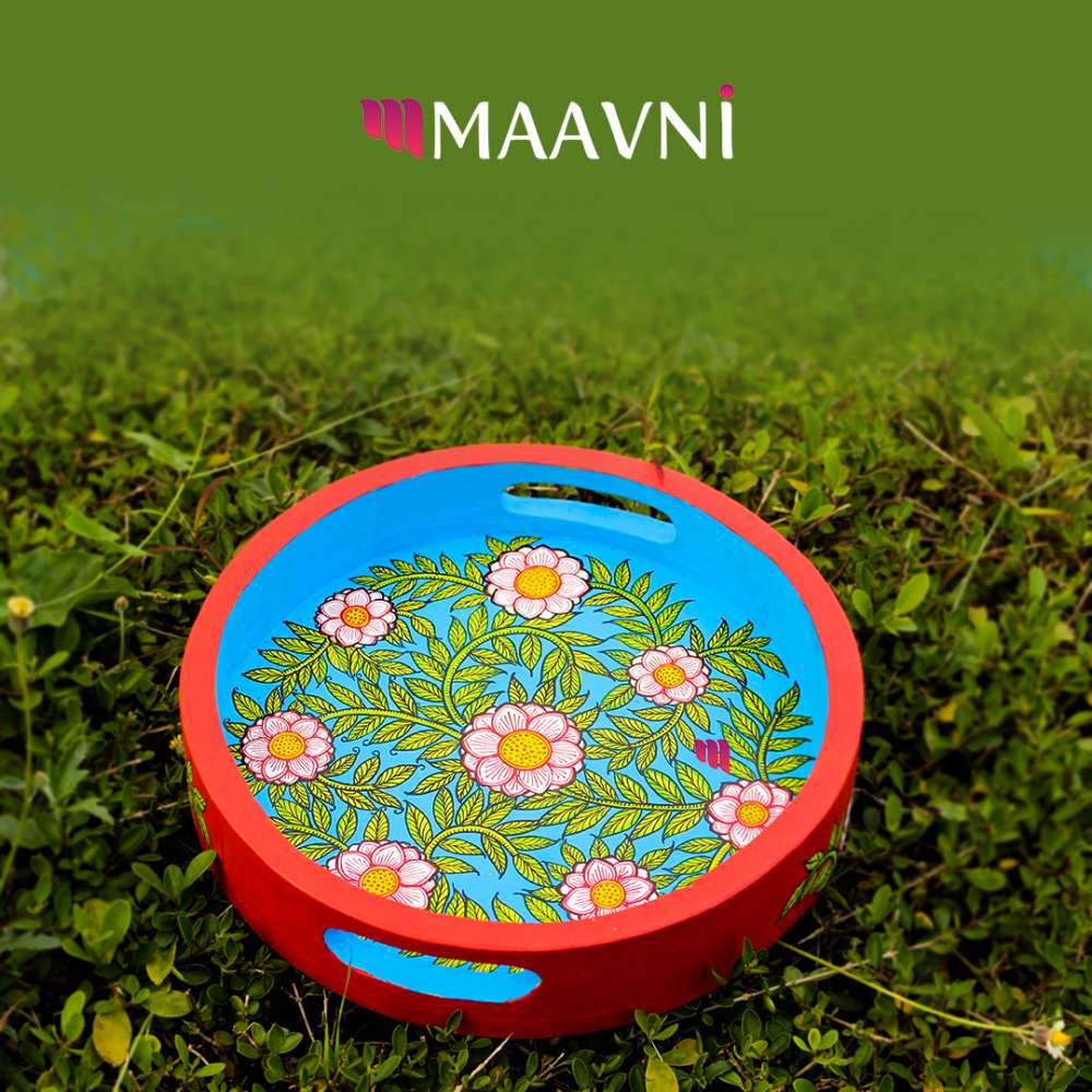 Hand-painted Pattachitra Floral Tray Decor by Maavni