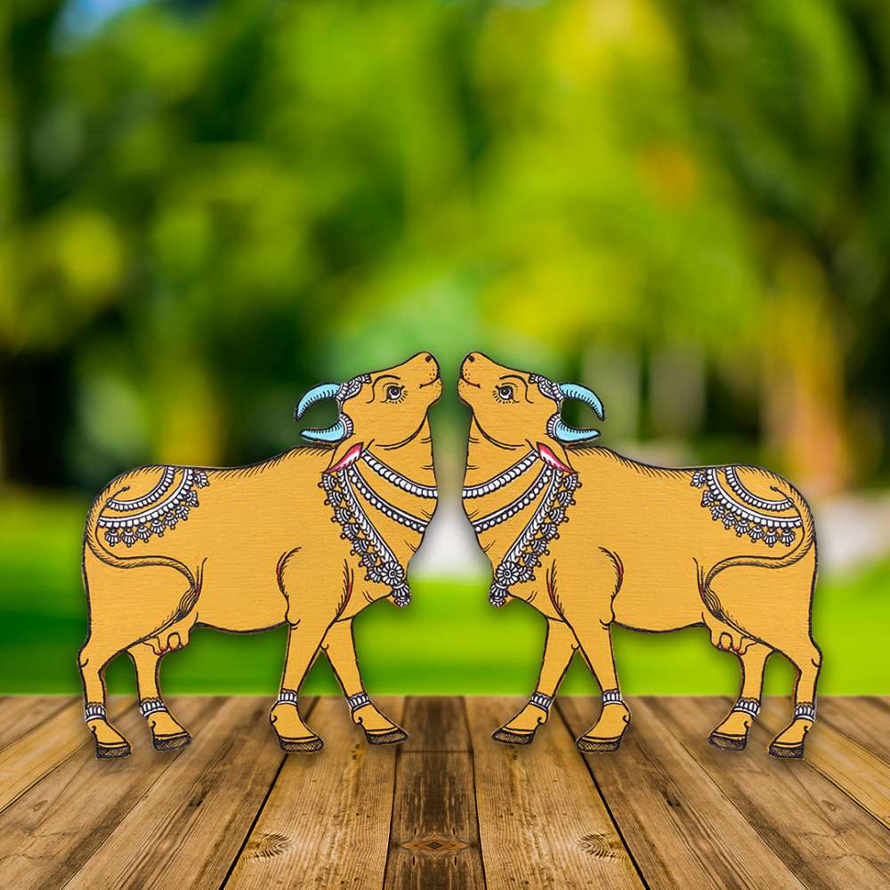 Hand-painted Pattachitra Cow Pair Cutouts Decor by Maavni