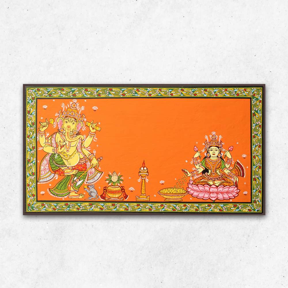 Hand-painted Pattachitra Ganesh And Laxmi Wall Plate by Maavni