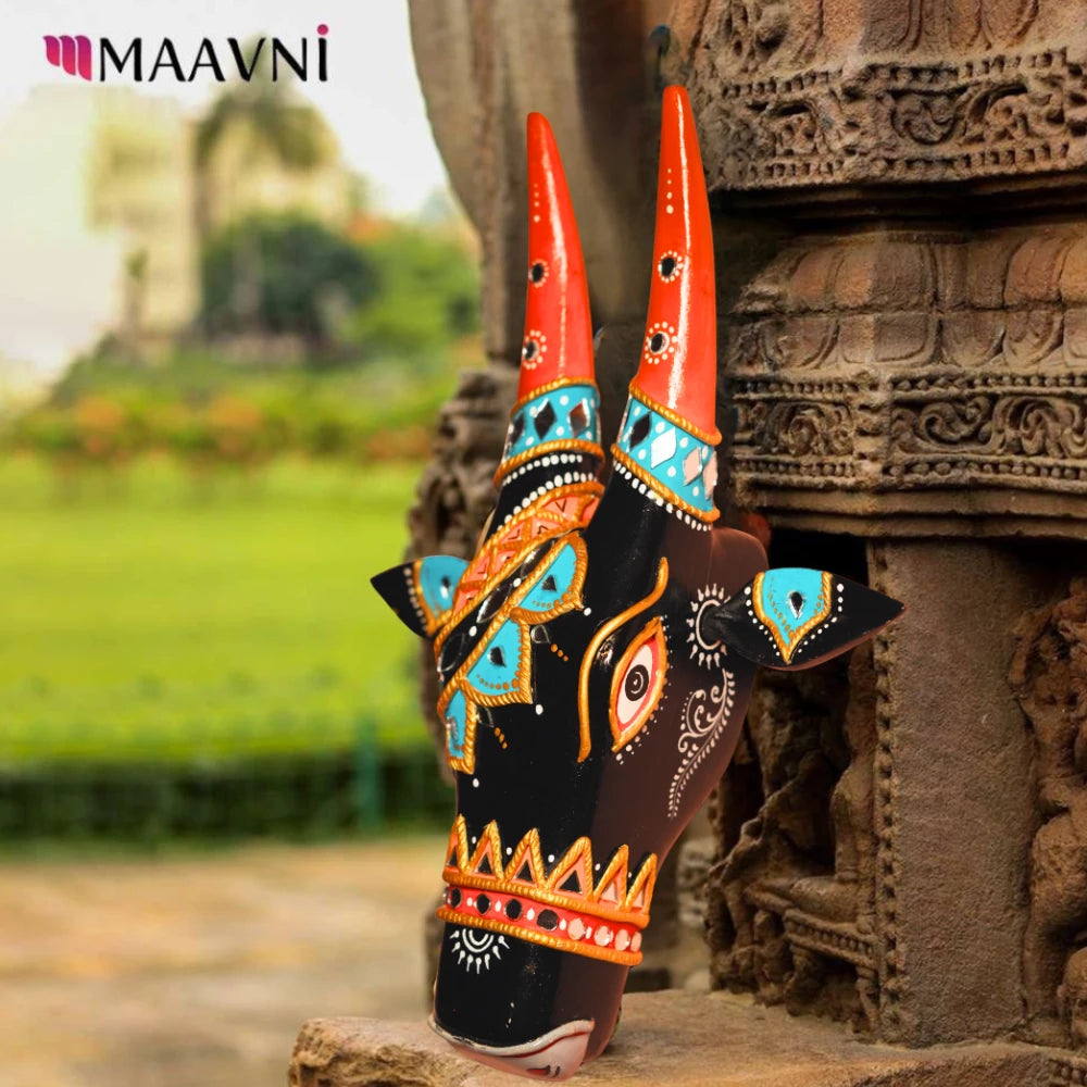 Hand-painted Pattachitra Cow Head Bright Hand Painted D Cor Painting by Maavni
