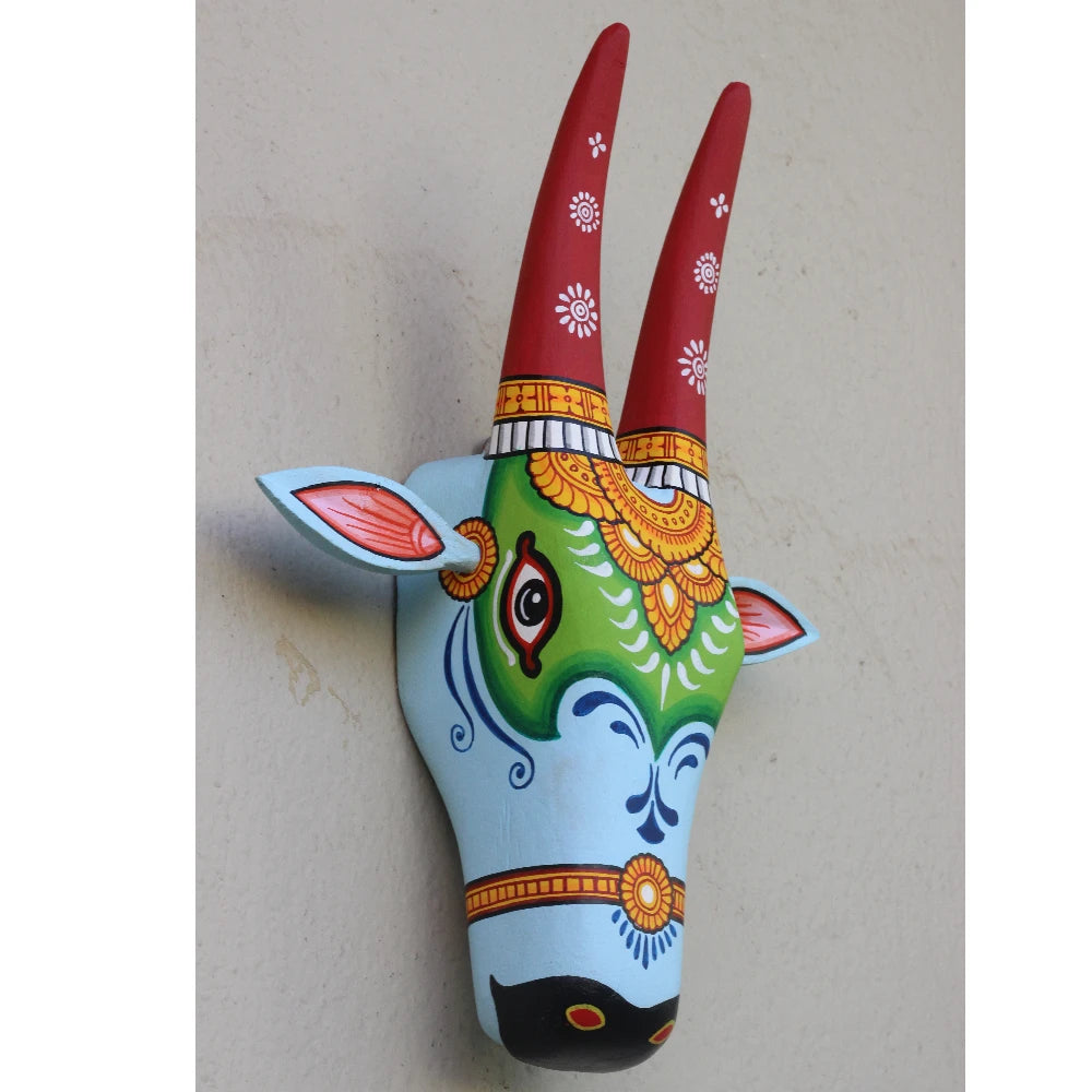 Hand-painted Pattachitra Cow Head Sky Hand Painted D Cor Painting gallery image by Maavni